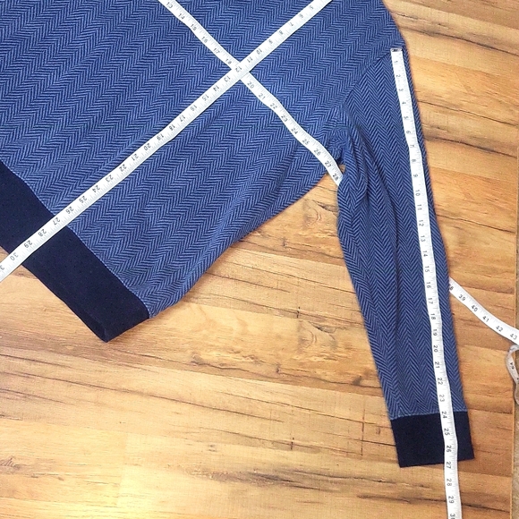 LAND'S END Two Tone Blue Chevron Cotton 3/4 Zip Ribbed Cuff/Hem Pullover Sweater - Picture 7 of 9